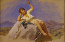В.Г.Худяков.  Мальчик на большом камне. 1850-?.